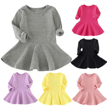 Load image into Gallery viewer, Baby Girls Candy Color Long Sleeve Solid Princess Casual Toddler Kids Dress