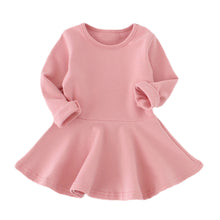 Load image into Gallery viewer, Baby Girls Candy Color Long Sleeve Solid Princess Casual Toddler Kids Dress