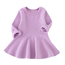 Load image into Gallery viewer, Baby Girls Candy Color Long Sleeve Solid Princess Casual Toddler Kids Dress